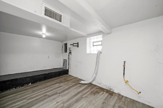 basement featuring hardwood / wood-style floors