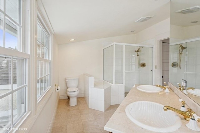 full bath featuring a stall shower, visible vents, and a sink