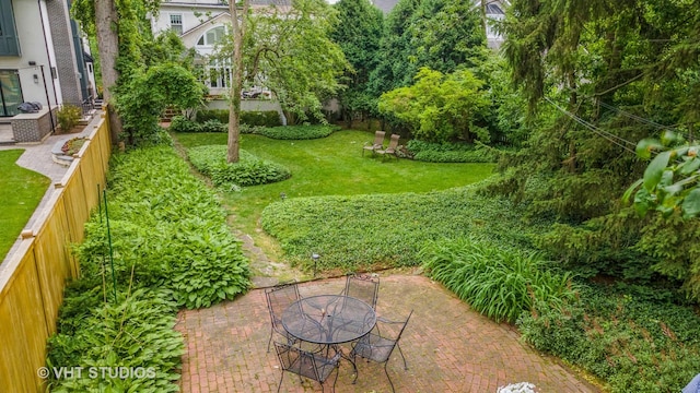 view of yard with a fenced backyard and a patio