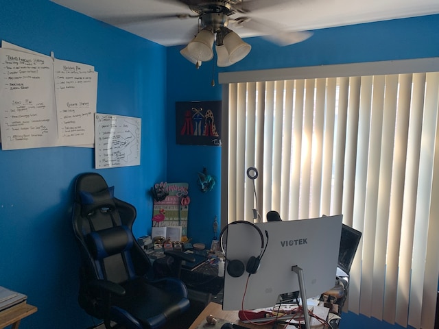 home office featuring plenty of natural light and ceiling fan