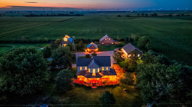 aerial view at dusk with a rural view