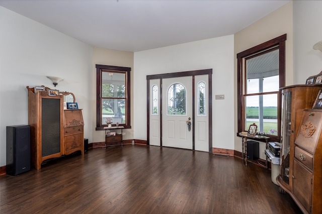 foyer with dark hardwood / wood-style flooring