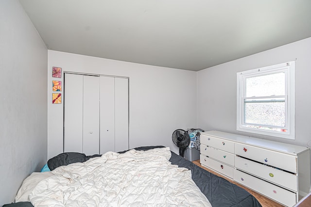 bedroom featuring hardwood / wood-style flooring and a closet