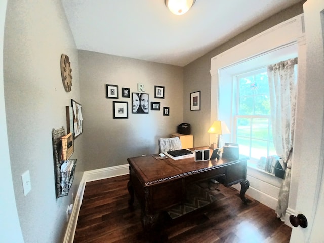 office area with dark hardwood / wood-style flooring