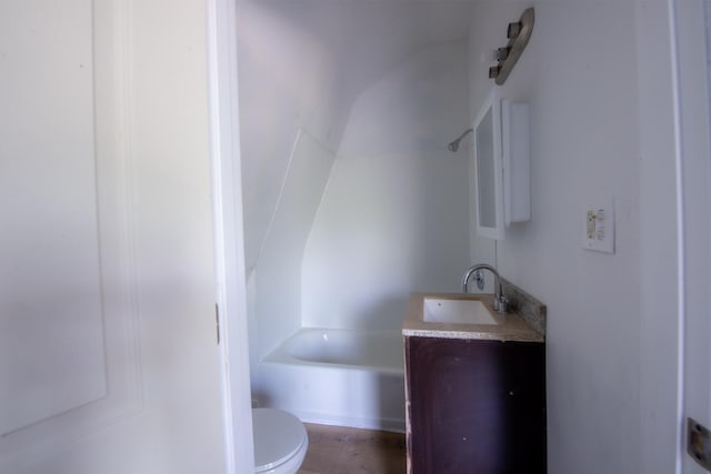 bathroom with shower / bath combination, vanity, and toilet