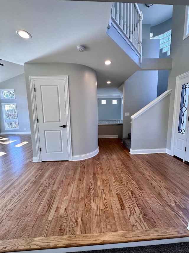 foyer entrance featuring a wealth of natural light and hardwood / wood-style floors