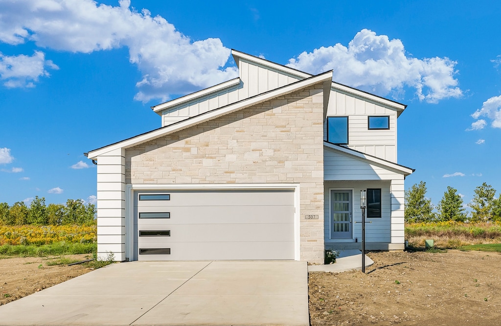 contemporary home featuring a garage