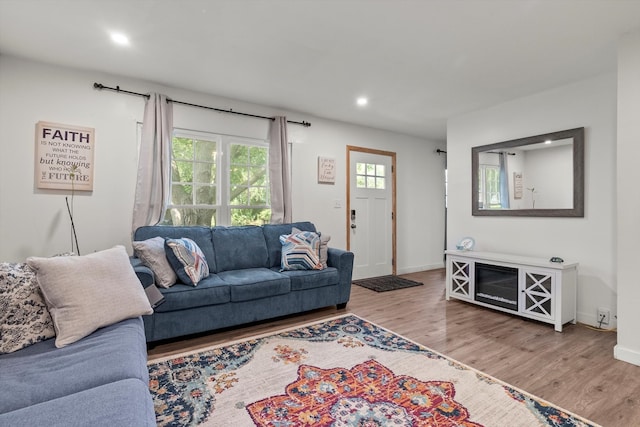 living room with light hardwood / wood-style floors