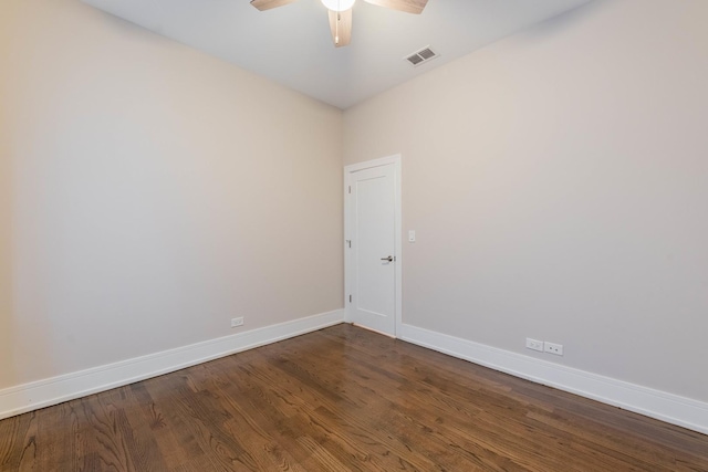 unfurnished room with hardwood / wood-style flooring and ceiling fan