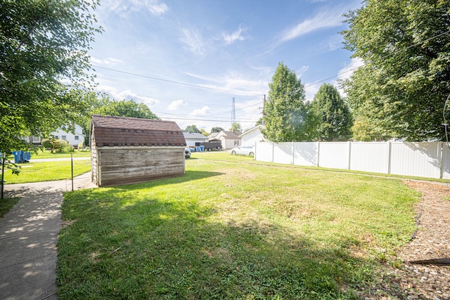 view of yard with a storage shed