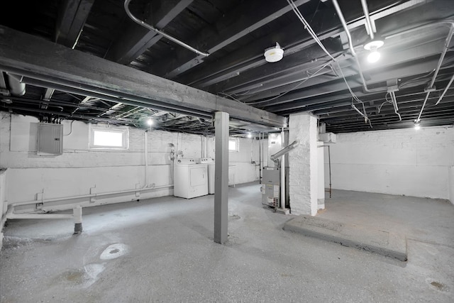 basement with independent washer and dryer and electric panel