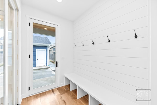 mudroom with recessed lighting and light wood finished floors