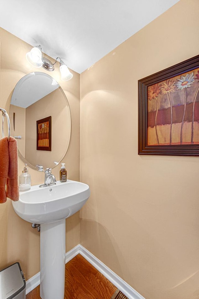 bathroom with wood-type flooring