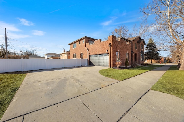 view of home's exterior featuring a garage and a lawn