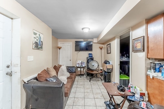 living room with light tile patterned floors