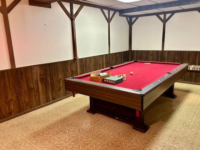 game room with pool table and light tile patterned floors