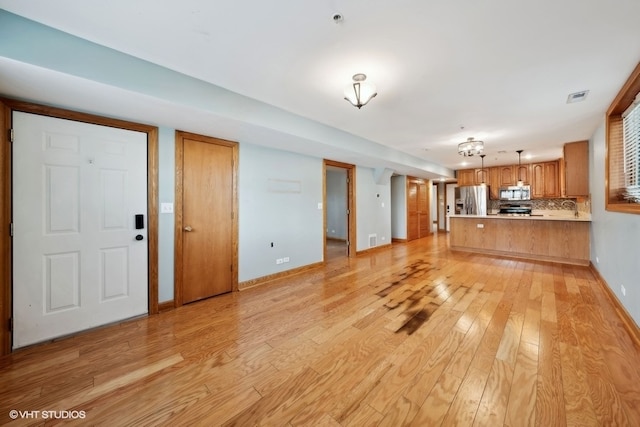 unfurnished living room with light hardwood / wood-style floors