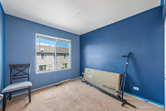 miscellaneous room with light colored carpet