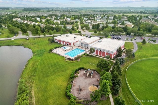 aerial view with a water view