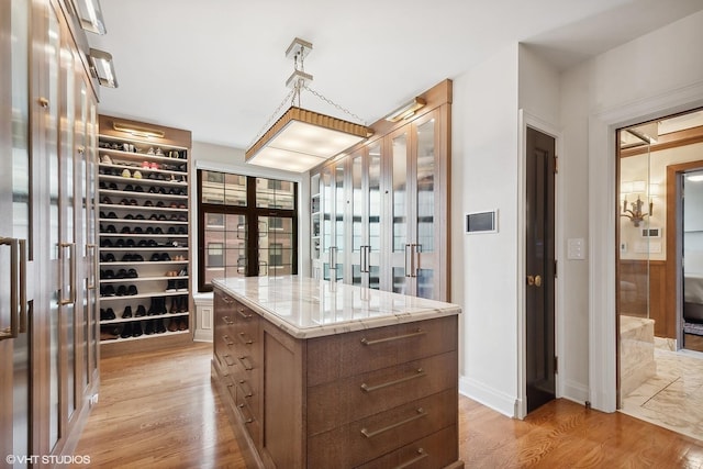 spacious closet featuring light hardwood / wood-style flooring