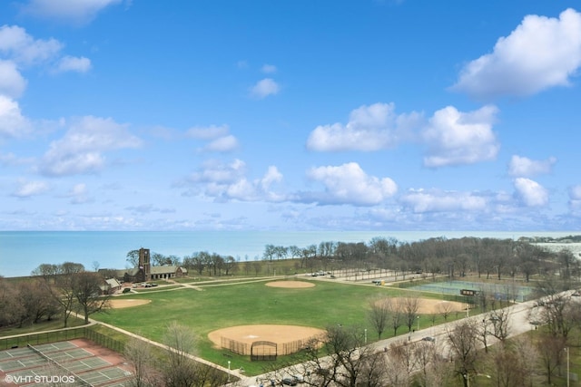 view of home's community with a water view