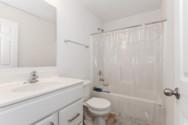 full bathroom featuring vanity, toilet, and shower / bath combination with curtain