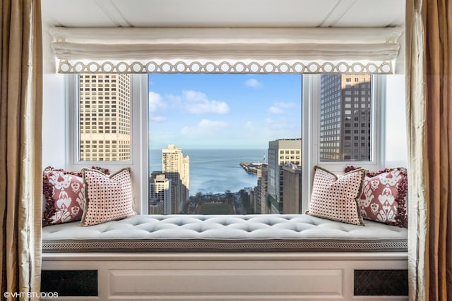 sitting room with a water view