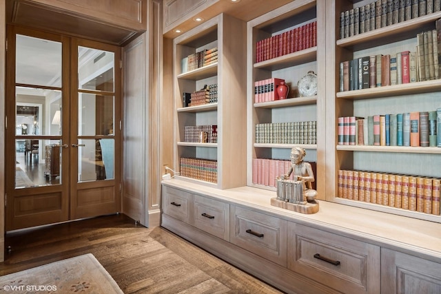 interior space featuring dark hardwood / wood-style flooring and french doors