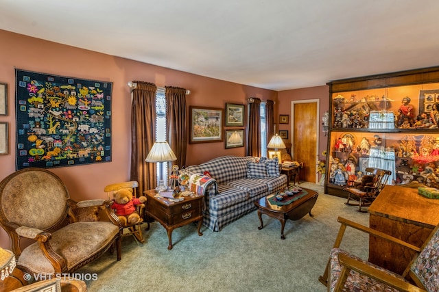 living room with carpet flooring