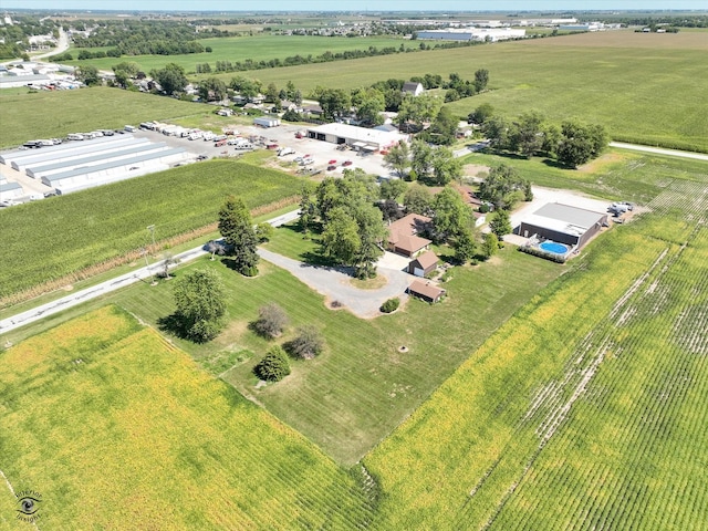 birds eye view of property with a rural view