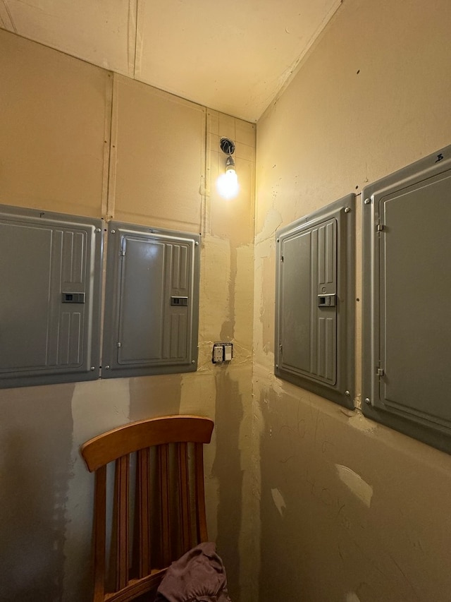 interior space featuring vaulted ceiling and electric panel