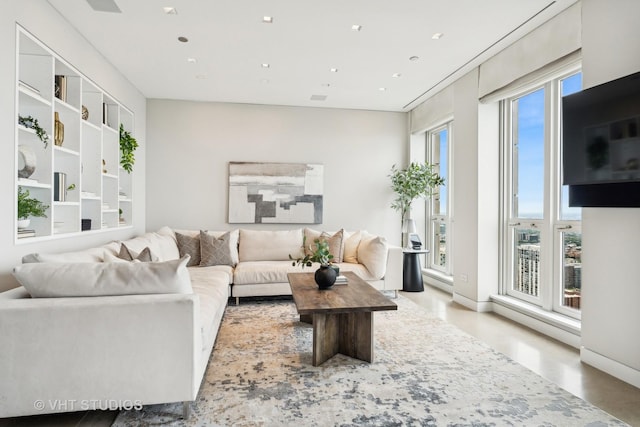 living area featuring recessed lighting