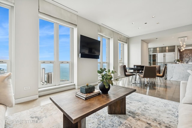 living room with recessed lighting