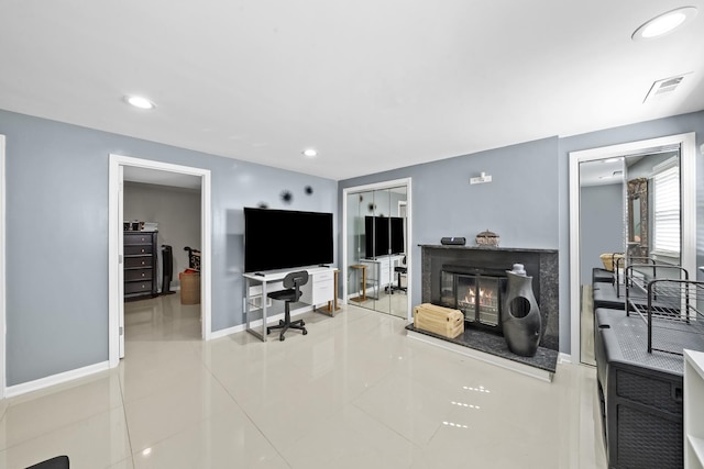 living room with light tile patterned floors