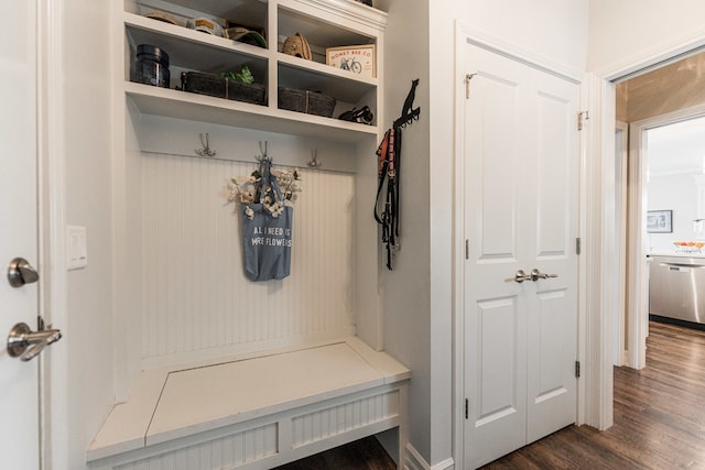 mudroom with dark wood-type flooring