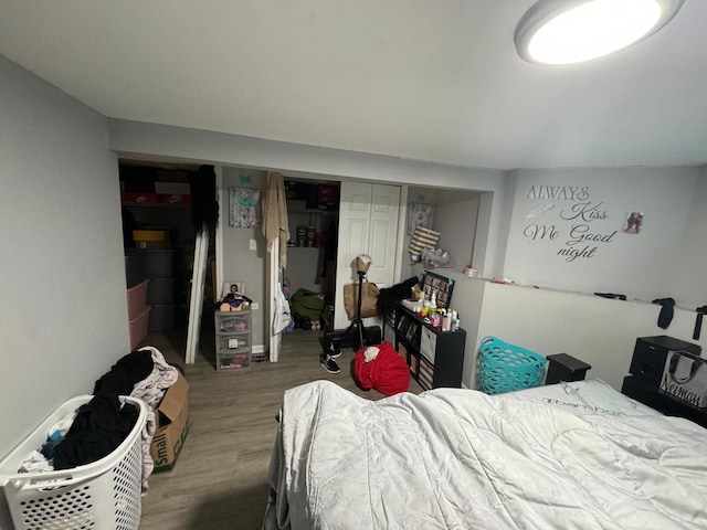 bedroom with a closet and hardwood / wood-style floors