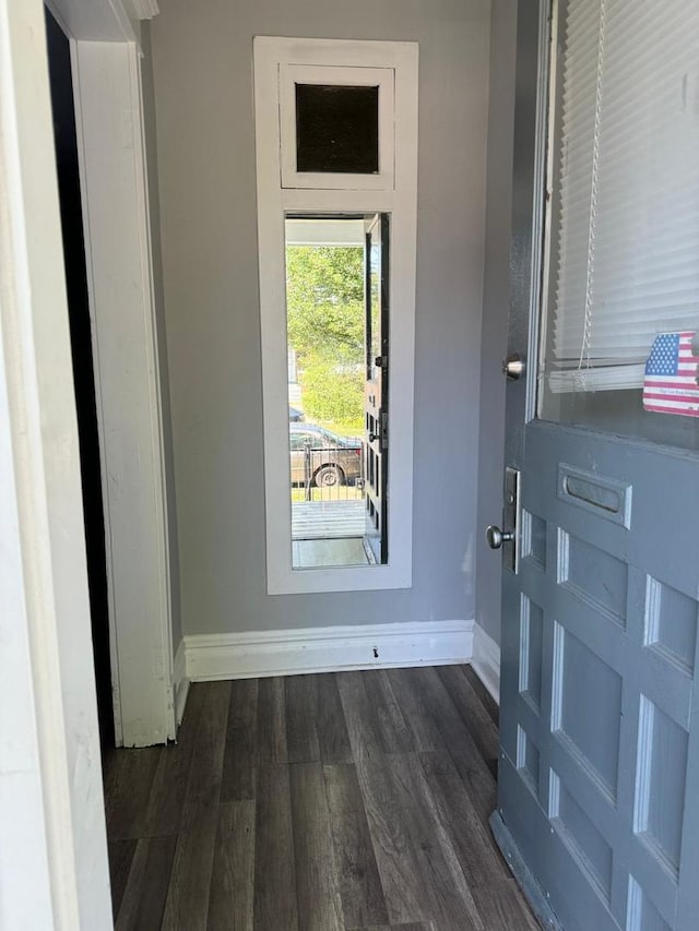 entryway with dark wood-type flooring