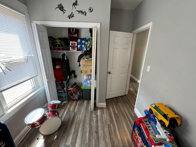 playroom with hardwood / wood-style floors and a healthy amount of sunlight