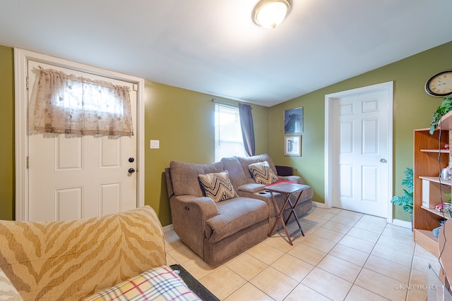 living room featuring light tile patterned flooring