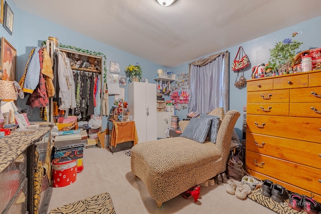 living area with carpet flooring