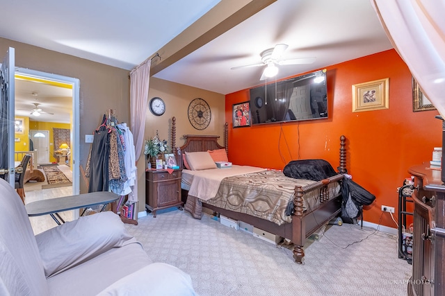 bedroom with carpet flooring and ceiling fan