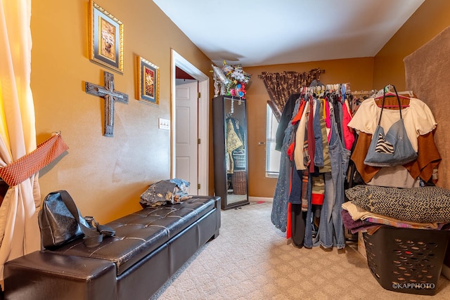 mudroom featuring light colored carpet