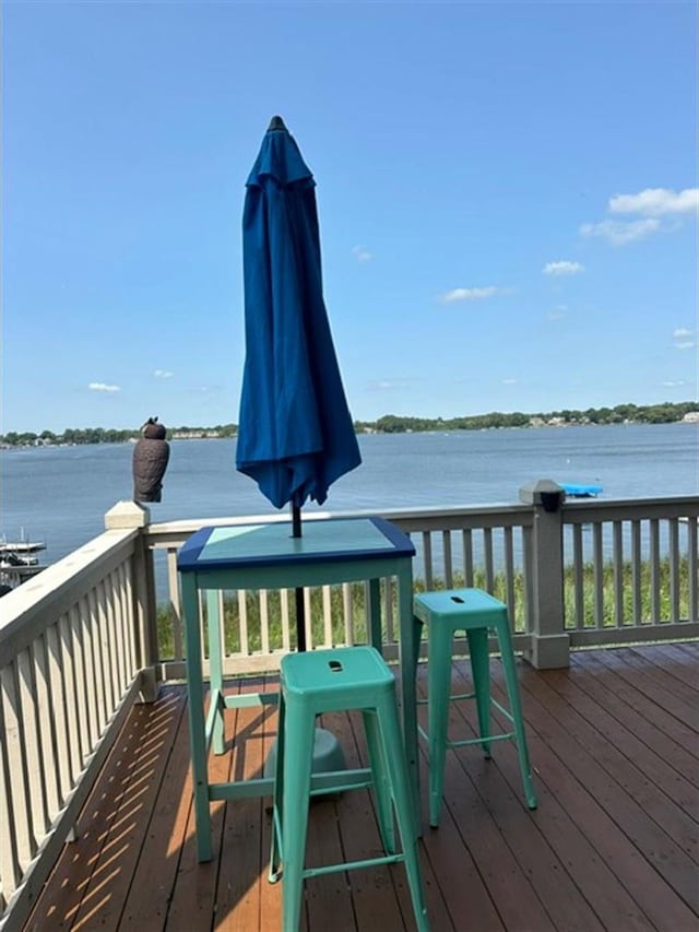 wooden terrace with a water view