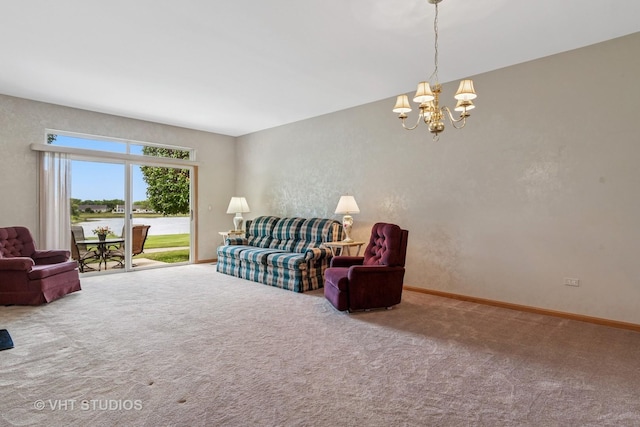 21144 W Buckeye Ct, Plainfield, IL 60544 - carpeted living area featuring a chandelier and a water view