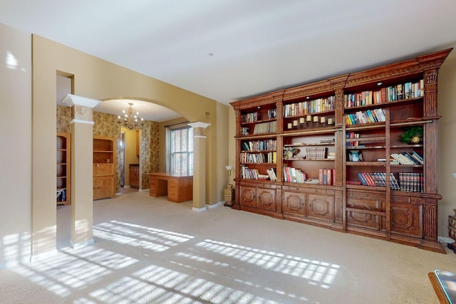 interior space featuring light colored carpet