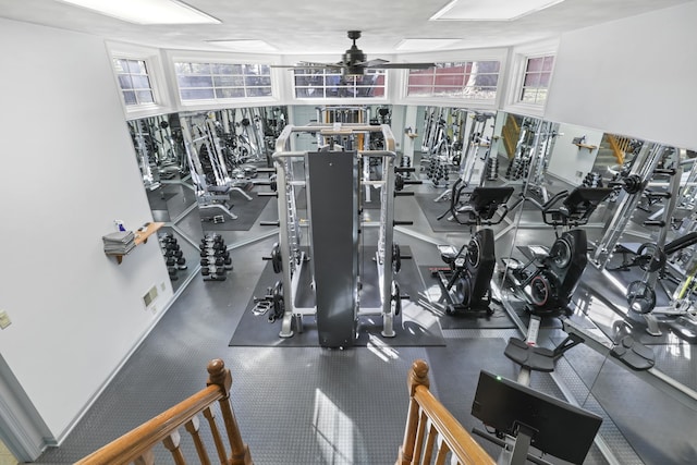 gym featuring ceiling fan