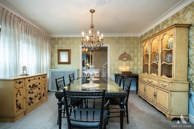 dining space featuring an inviting chandelier and crown molding