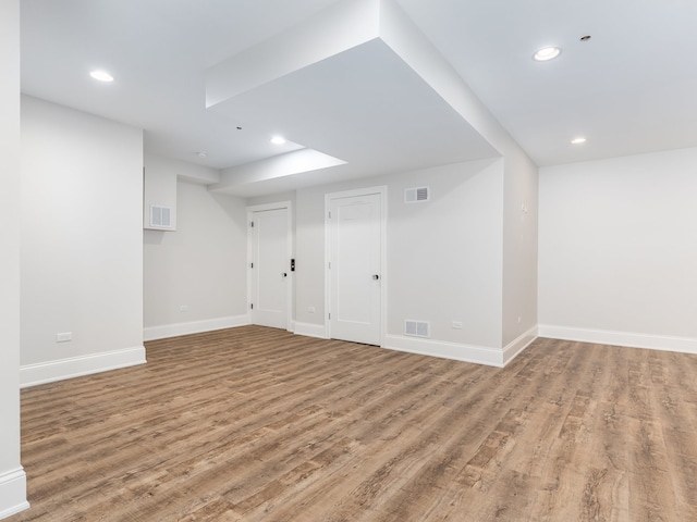 basement with light wood-type flooring