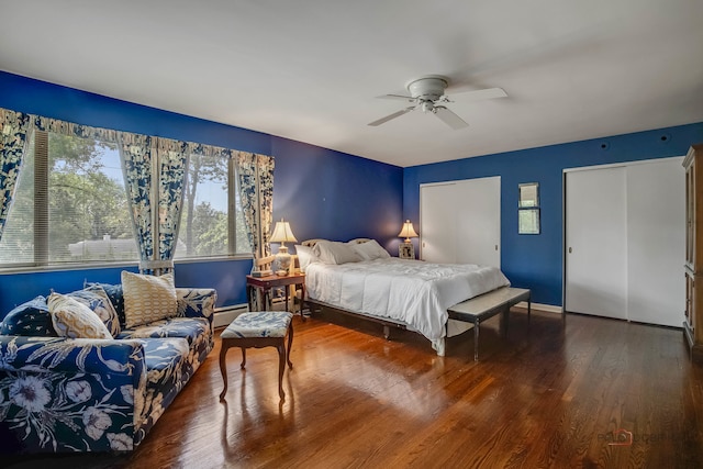 bedroom with ceiling fan and wood-type flooring