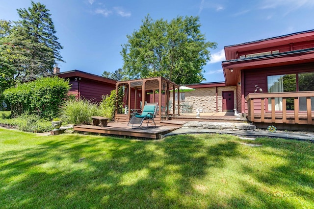 view of yard with a deck